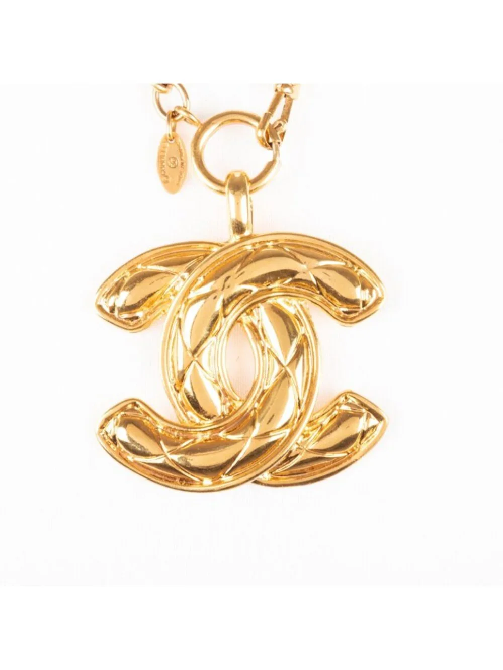 Chanel CC Round Pendant Chain Necklace Gold Plated